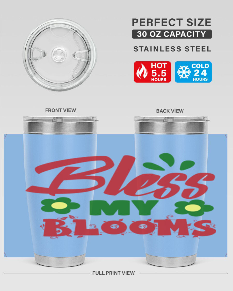 Bless My Blooms 20oz Tumbler featuring double wall vacuum stainless steel with a floral design, perfect for hot and cold beverages.