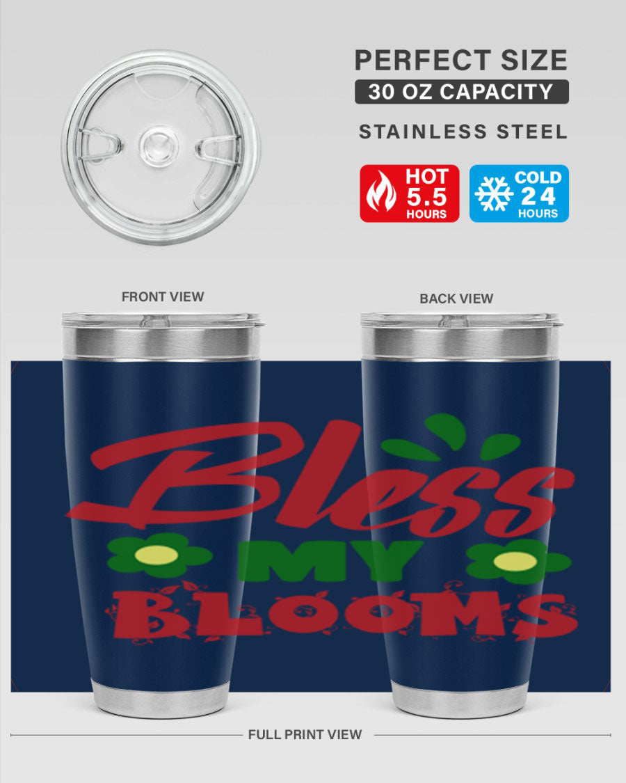 Bless My Blooms 20oz Tumbler featuring double wall vacuum stainless steel with a floral design, perfect for hot and cold beverages.