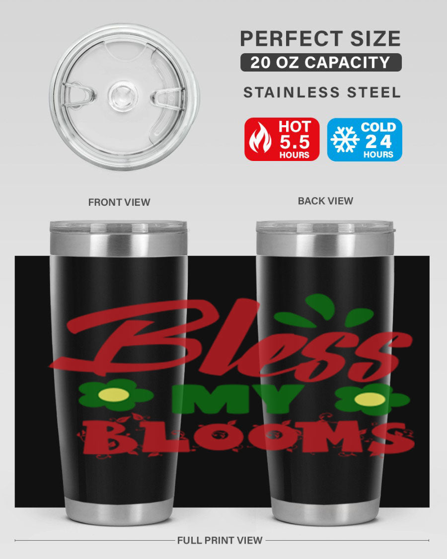 Bless My Blooms 20oz Tumbler featuring double wall vacuum stainless steel with a floral design, perfect for hot and cold beverages.