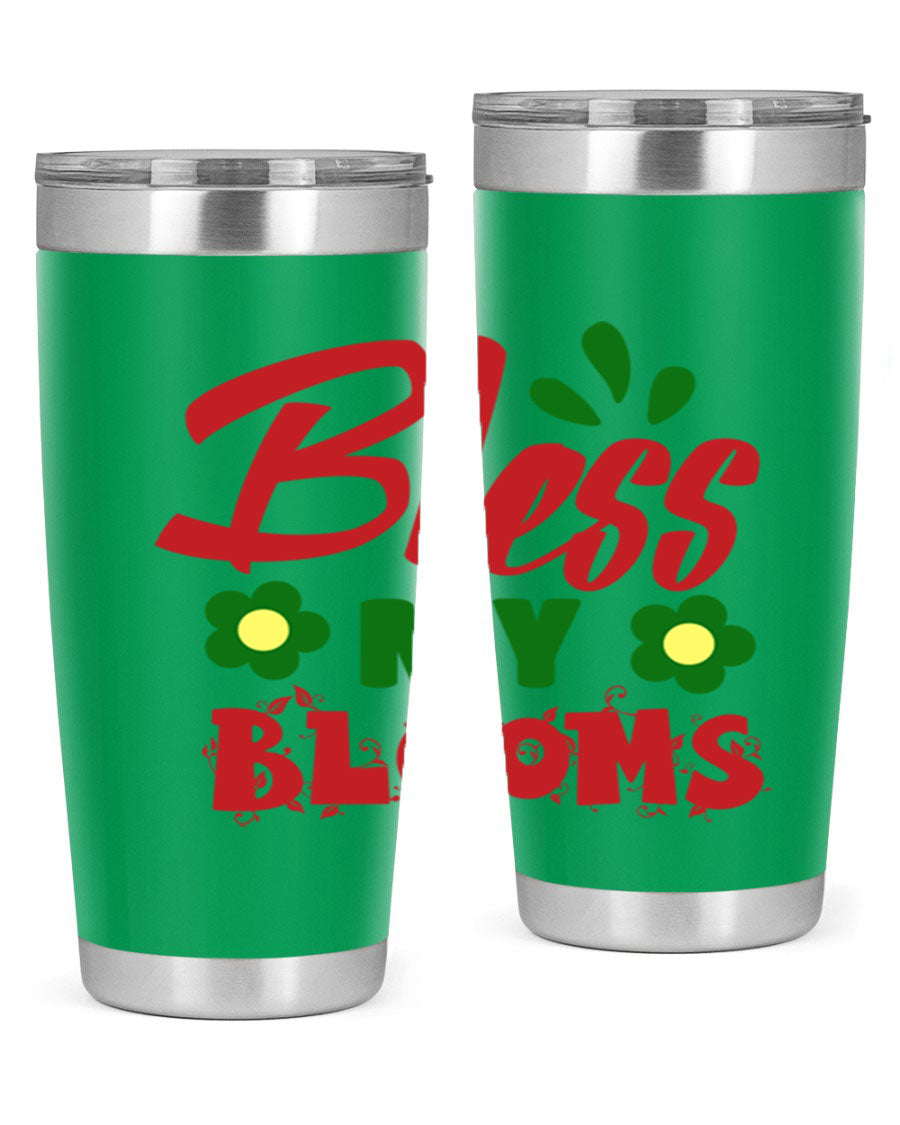 Bless My Blooms 20oz Tumbler featuring double wall vacuum stainless steel with a floral design, perfect for hot and cold beverages.