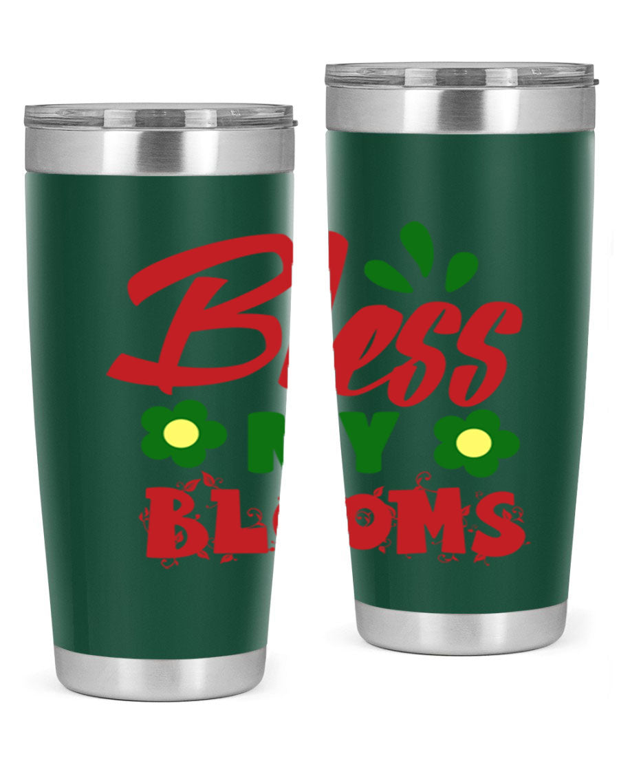 Bless My Blooms 20oz Tumbler featuring double wall vacuum stainless steel with a floral design, perfect for hot and cold beverages.