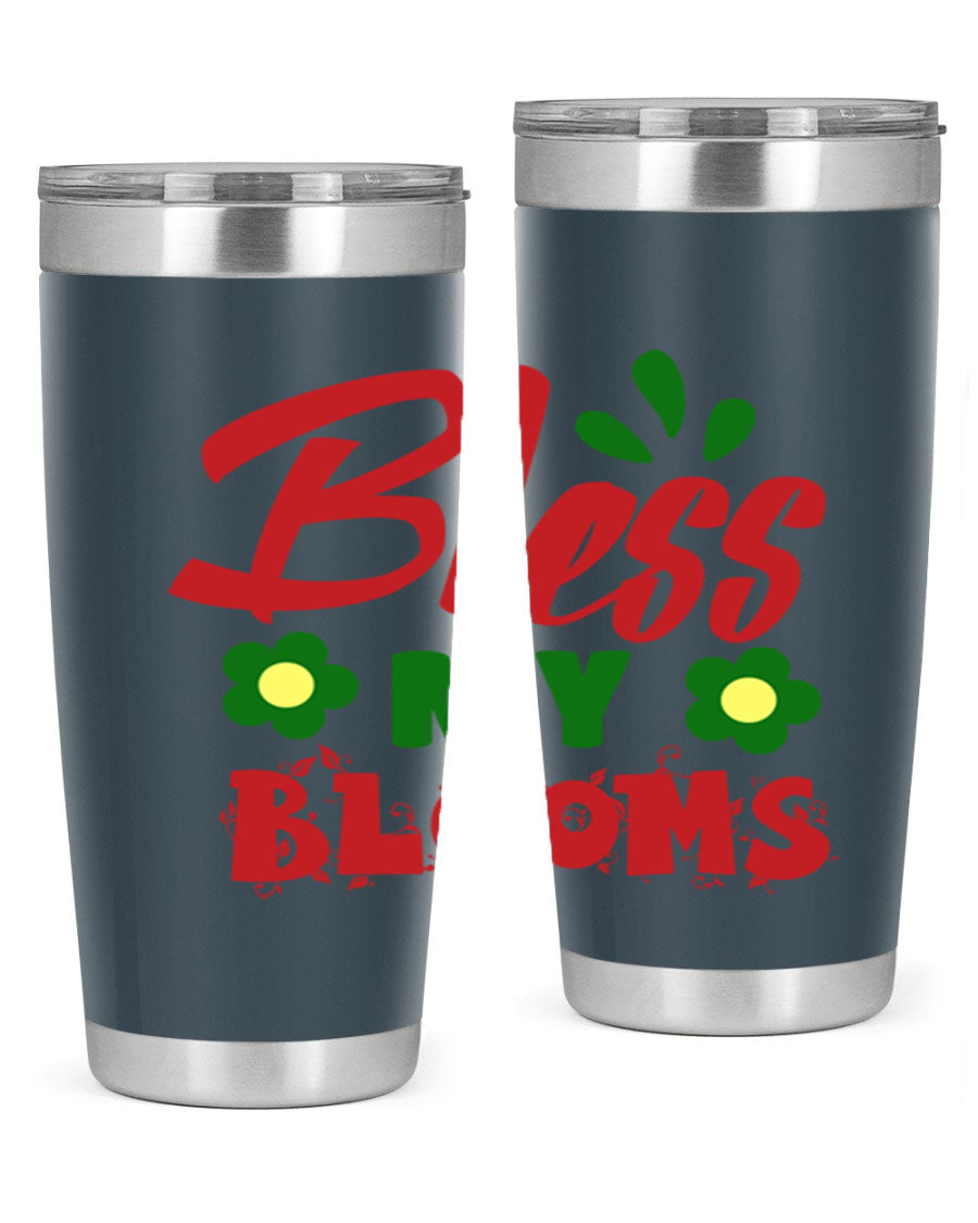 Bless My Blooms 20oz Tumbler featuring double wall vacuum stainless steel with a floral design, perfect for hot and cold beverages.