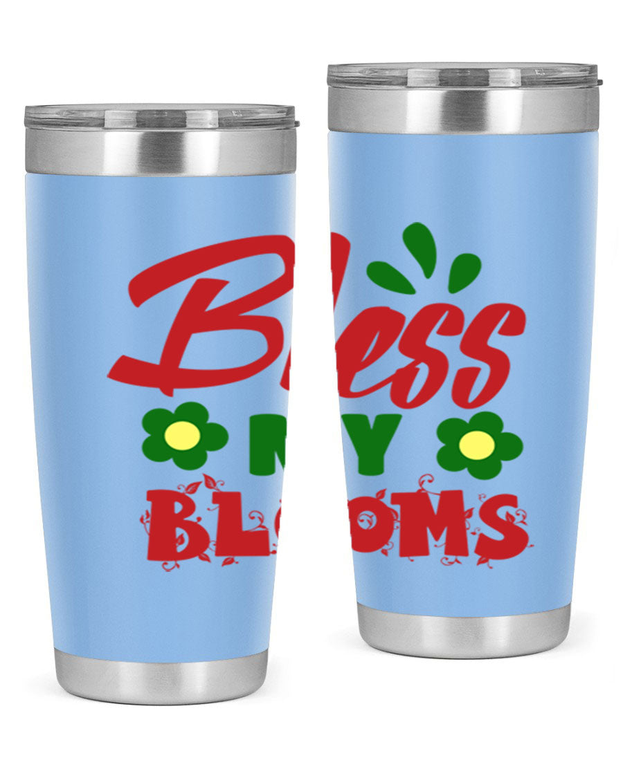 Bless My Blooms 20oz Tumbler featuring double wall vacuum stainless steel with a floral design, perfect for hot and cold beverages.