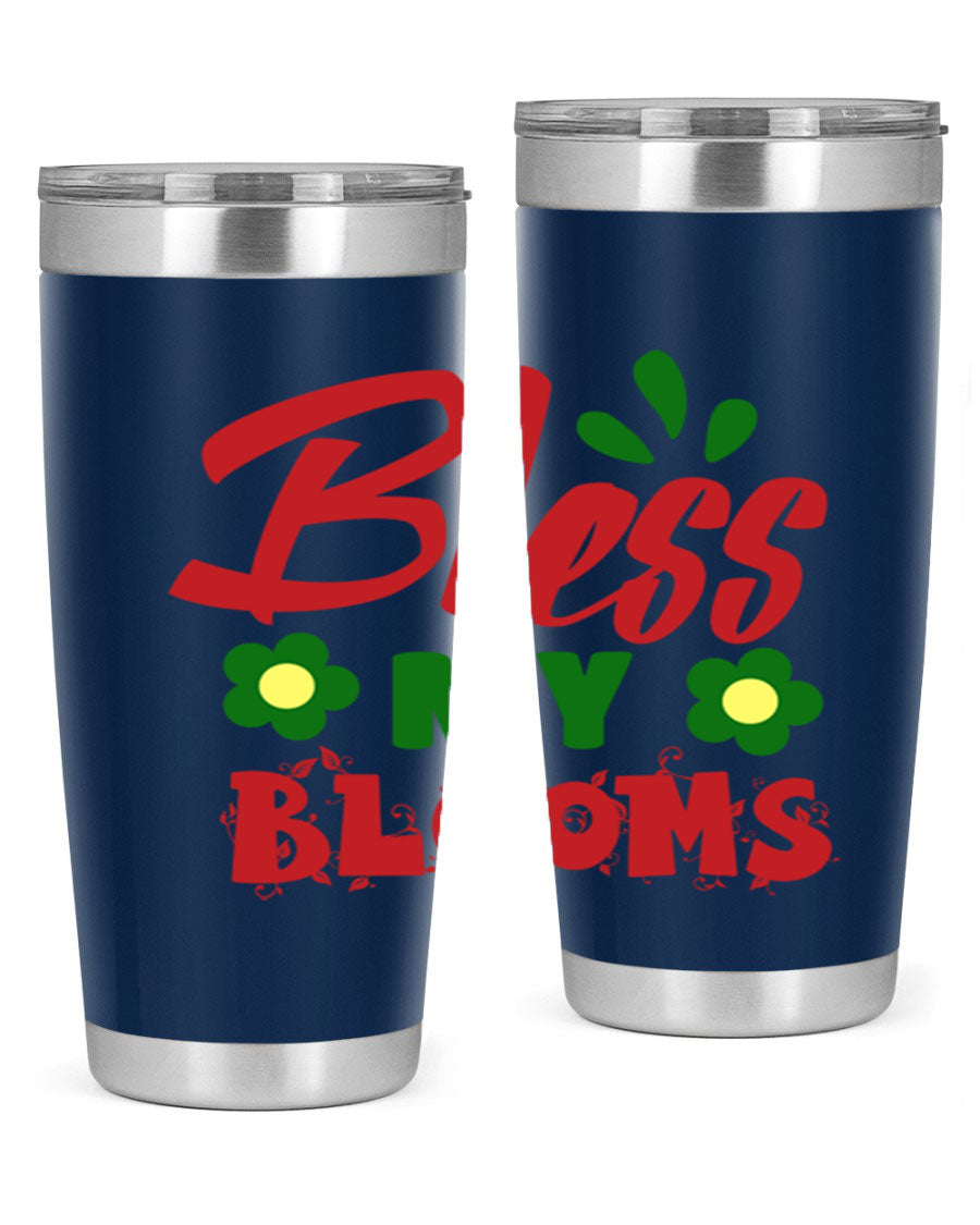 Bless My Blooms 20oz Tumbler featuring double wall vacuum stainless steel with a floral design, perfect for hot and cold beverages.