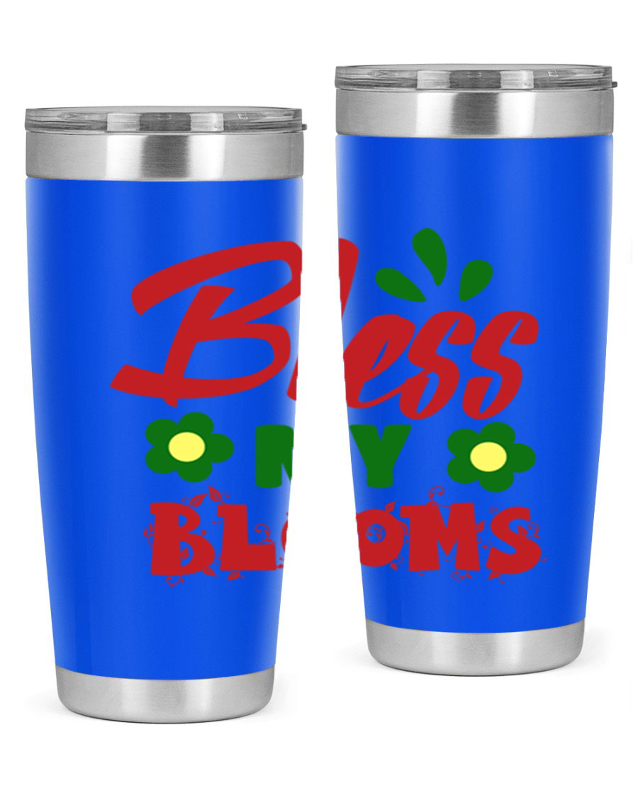 Bless My Blooms 20oz Tumbler featuring double wall vacuum stainless steel with a floral design, perfect for hot and cold beverages.