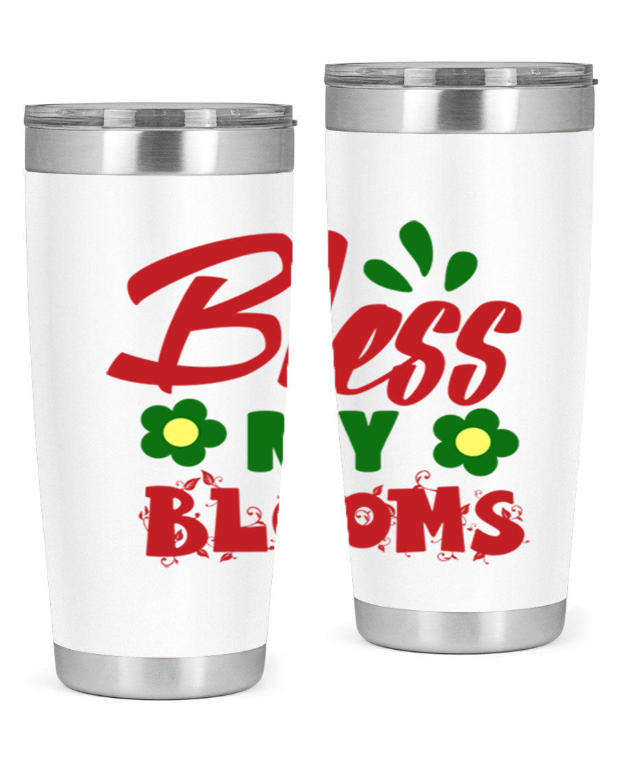 Bless My Blooms 20oz Tumbler featuring double wall vacuum stainless steel with a floral design, perfect for hot and cold beverages.