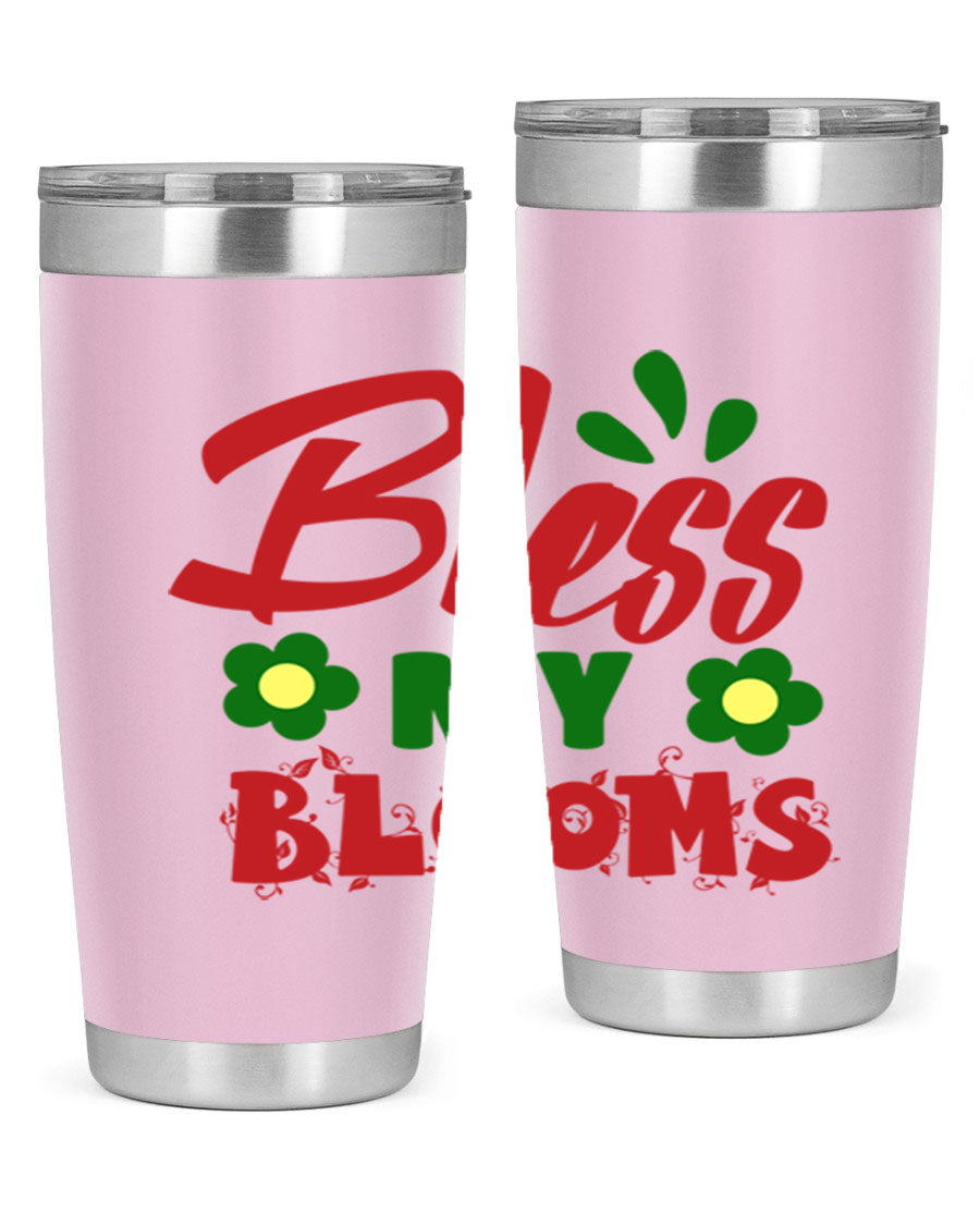 Bless My Blooms 20oz Tumbler featuring double wall vacuum stainless steel with a floral design, perfect for hot and cold beverages.