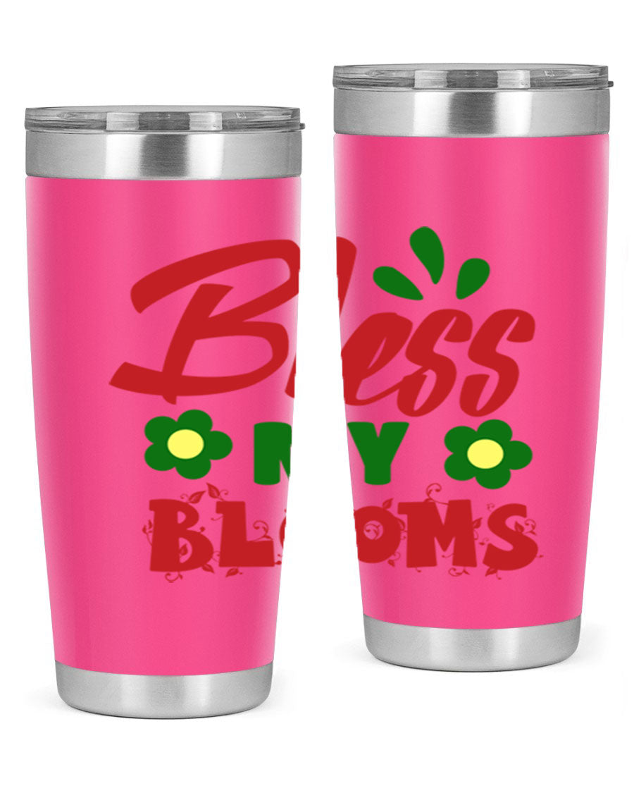 Bless My Blooms 20oz Tumbler featuring double wall vacuum stainless steel with a floral design, perfect for hot and cold beverages.