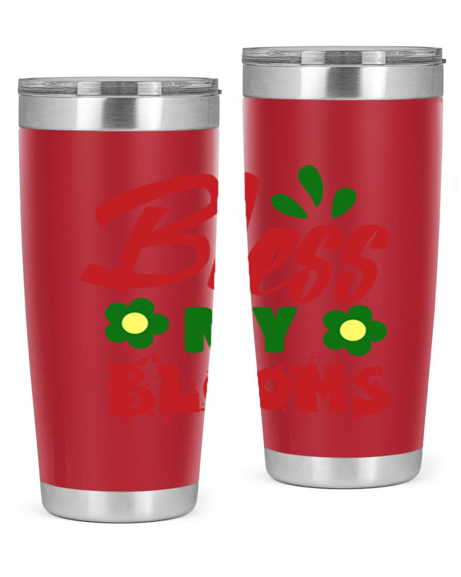 Bless My Blooms 20oz Tumbler featuring double wall vacuum stainless steel with a floral design, perfect for hot and cold beverages.