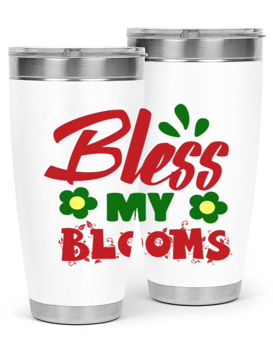 Bless My Blooms 20oz Tumbler featuring double wall vacuum stainless steel with a floral design, perfect for hot and cold beverages.