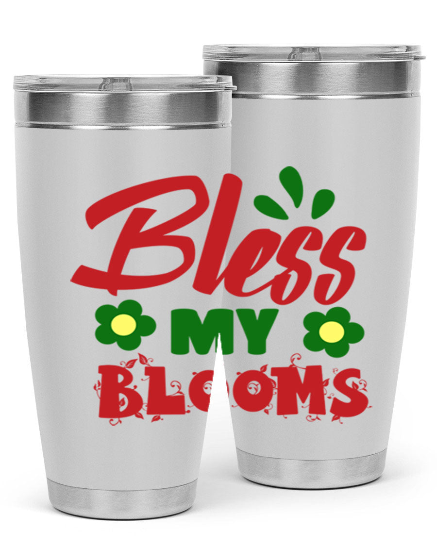 Bless My Blooms 20oz Tumbler featuring double wall vacuum stainless steel with a floral design, perfect for hot and cold beverages.