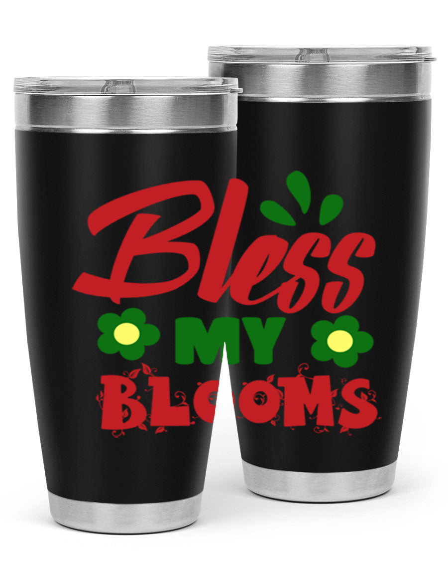 Bless My Blooms 20oz Tumbler featuring double wall vacuum stainless steel with a floral design, perfect for hot and cold beverages.