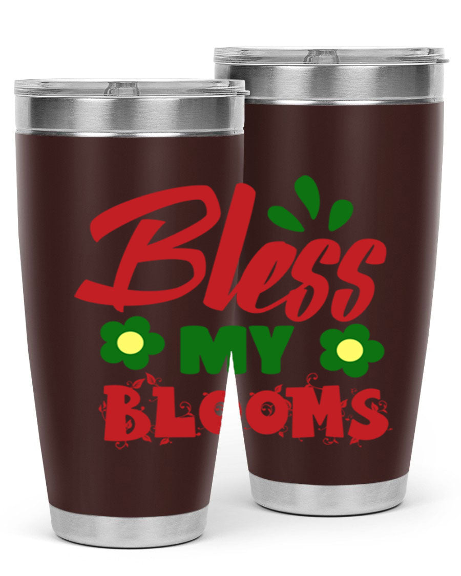 Bless My Blooms 20oz Tumbler featuring double wall vacuum stainless steel with a floral design, perfect for hot and cold beverages.