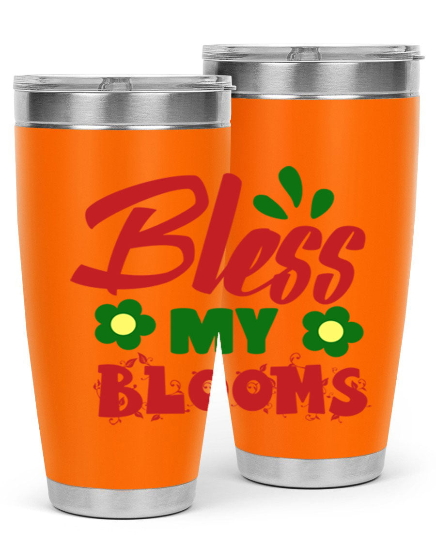 Bless My Blooms 20oz Tumbler featuring double wall vacuum stainless steel with a floral design, perfect for hot and cold beverages.