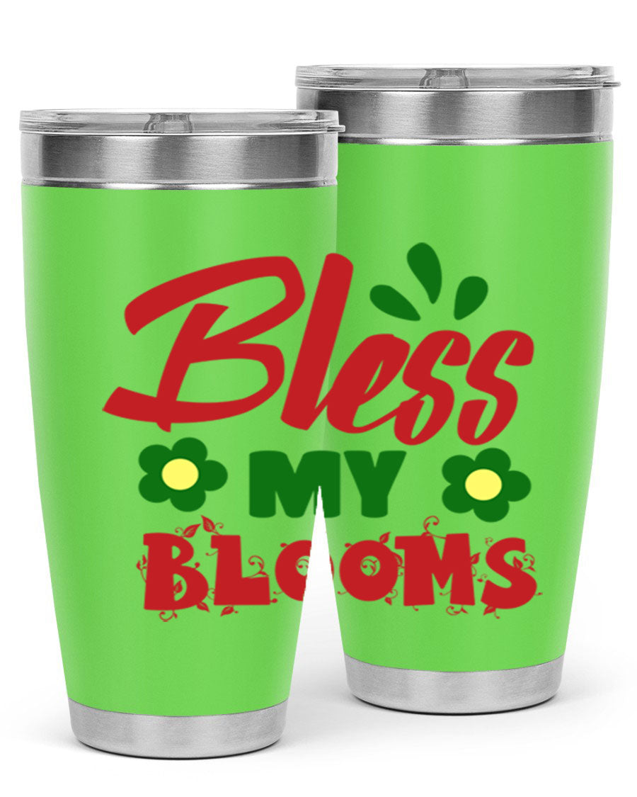 Bless My Blooms 20oz Tumbler featuring double wall vacuum stainless steel with a floral design, perfect for hot and cold beverages.