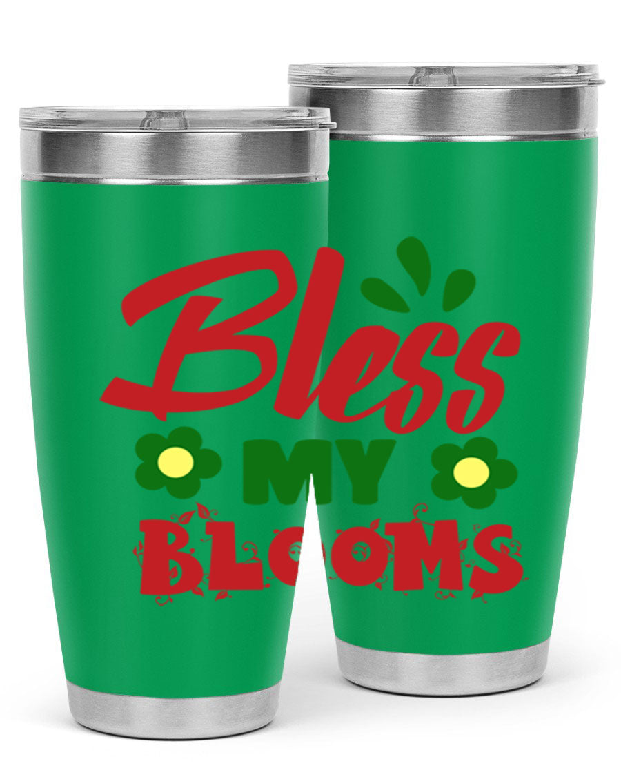 Bless My Blooms 20oz Tumbler featuring double wall vacuum stainless steel with a floral design, perfect for hot and cold beverages.