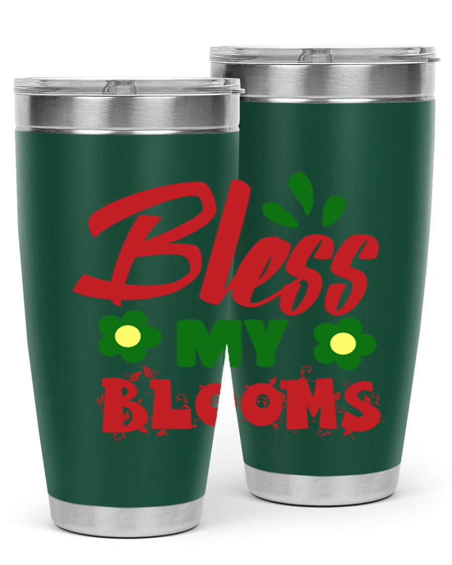 Bless My Blooms 20oz Tumbler featuring double wall vacuum stainless steel with a floral design, perfect for hot and cold beverages.