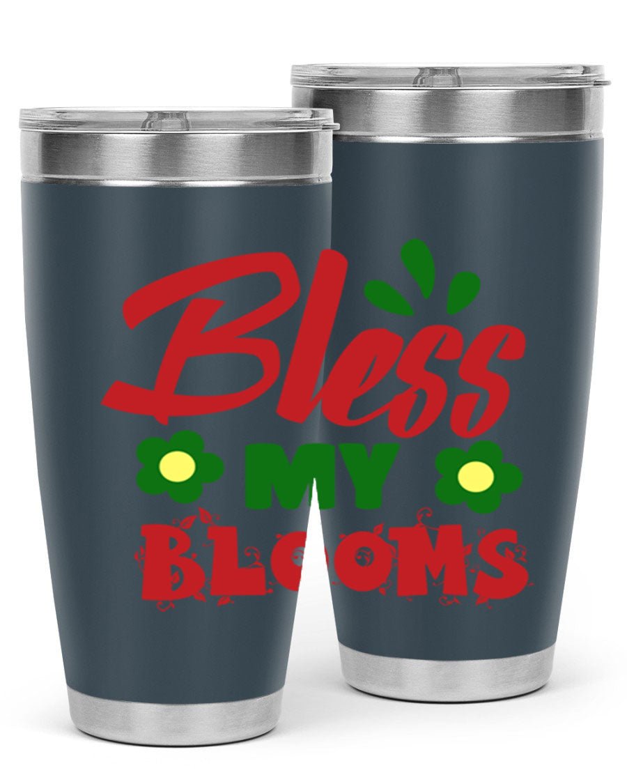 Bless My Blooms 20oz Tumbler featuring double wall vacuum stainless steel with a floral design, perfect for hot and cold beverages.