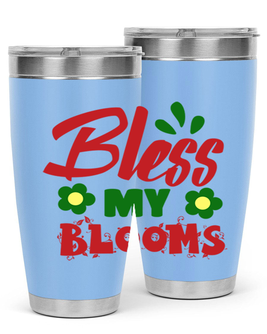 Bless My Blooms 20oz Tumbler featuring double wall vacuum stainless steel with a floral design, perfect for hot and cold beverages.