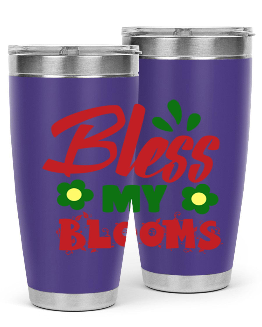 Bless My Blooms 20oz Tumbler featuring double wall vacuum stainless steel with a floral design, perfect for hot and cold beverages.