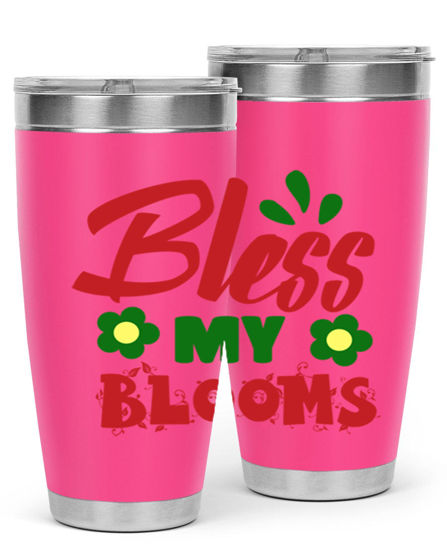 Bless My Blooms 20oz Tumbler featuring double wall vacuum stainless steel with a floral design, perfect for hot and cold beverages.