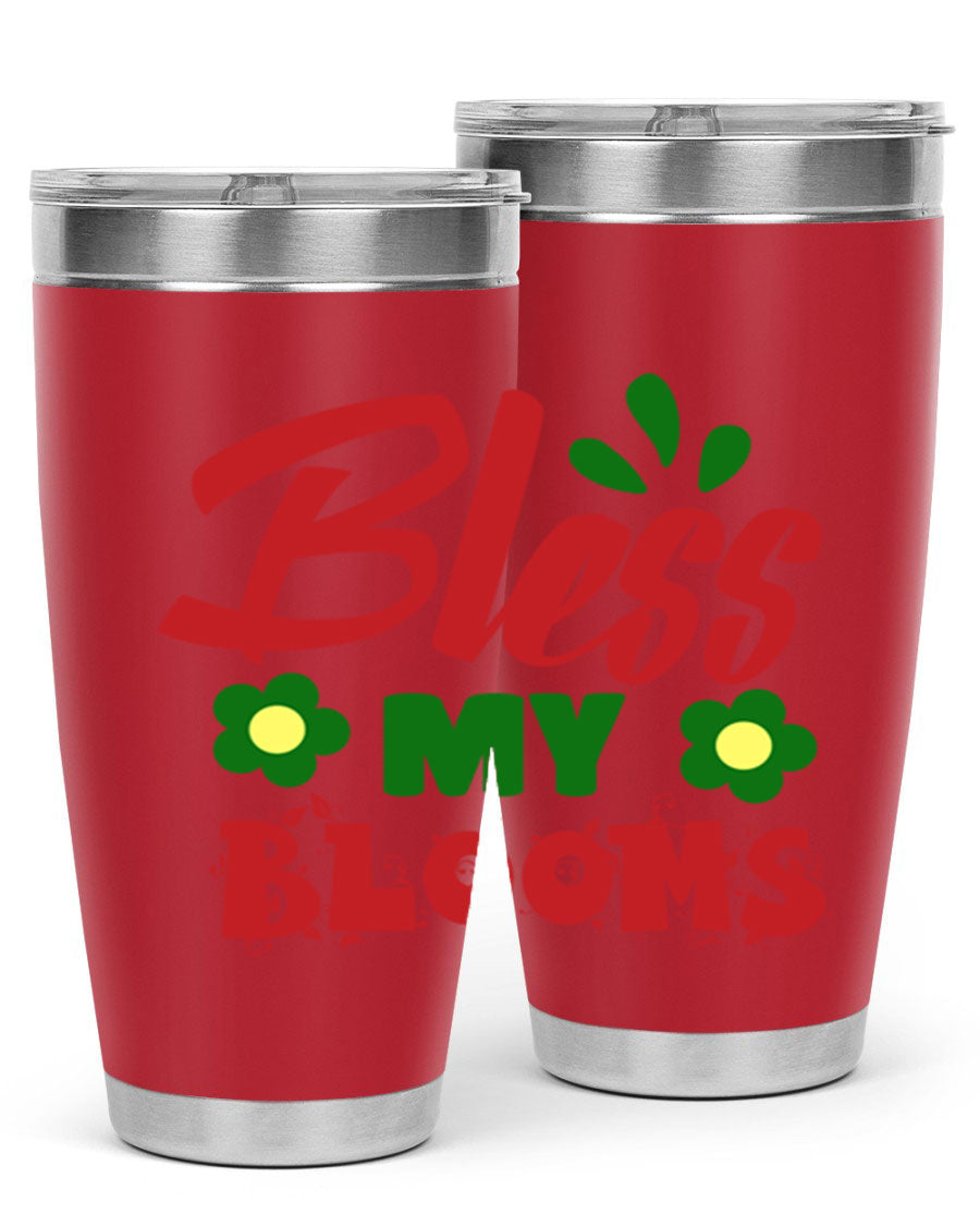 Bless My Blooms 20oz Tumbler featuring double wall vacuum stainless steel with a floral design, perfect for hot and cold beverages.