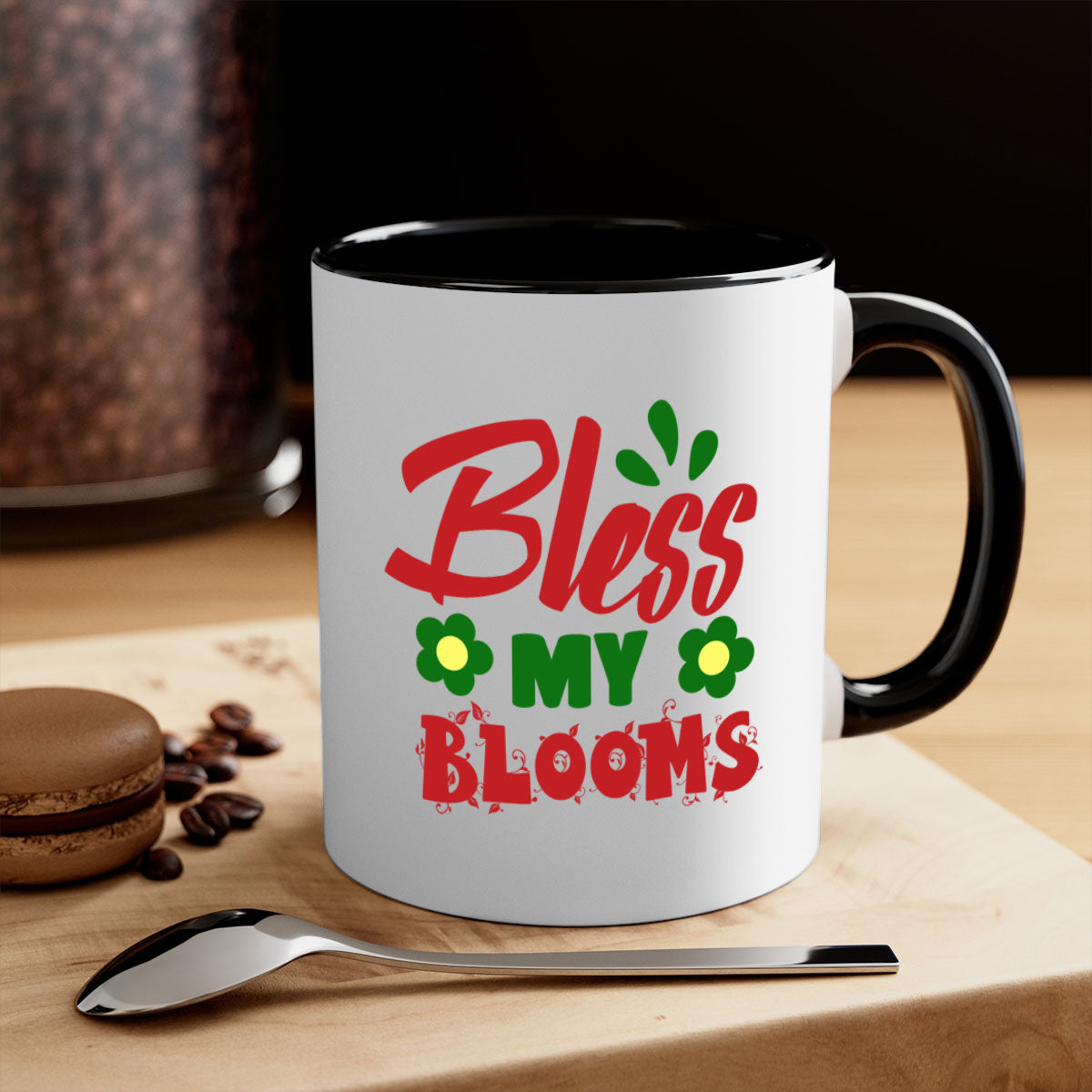 Bless My Blooms 61# Mug featuring a two-tone design with a colored handle and glossy finish, available in multiple colors.