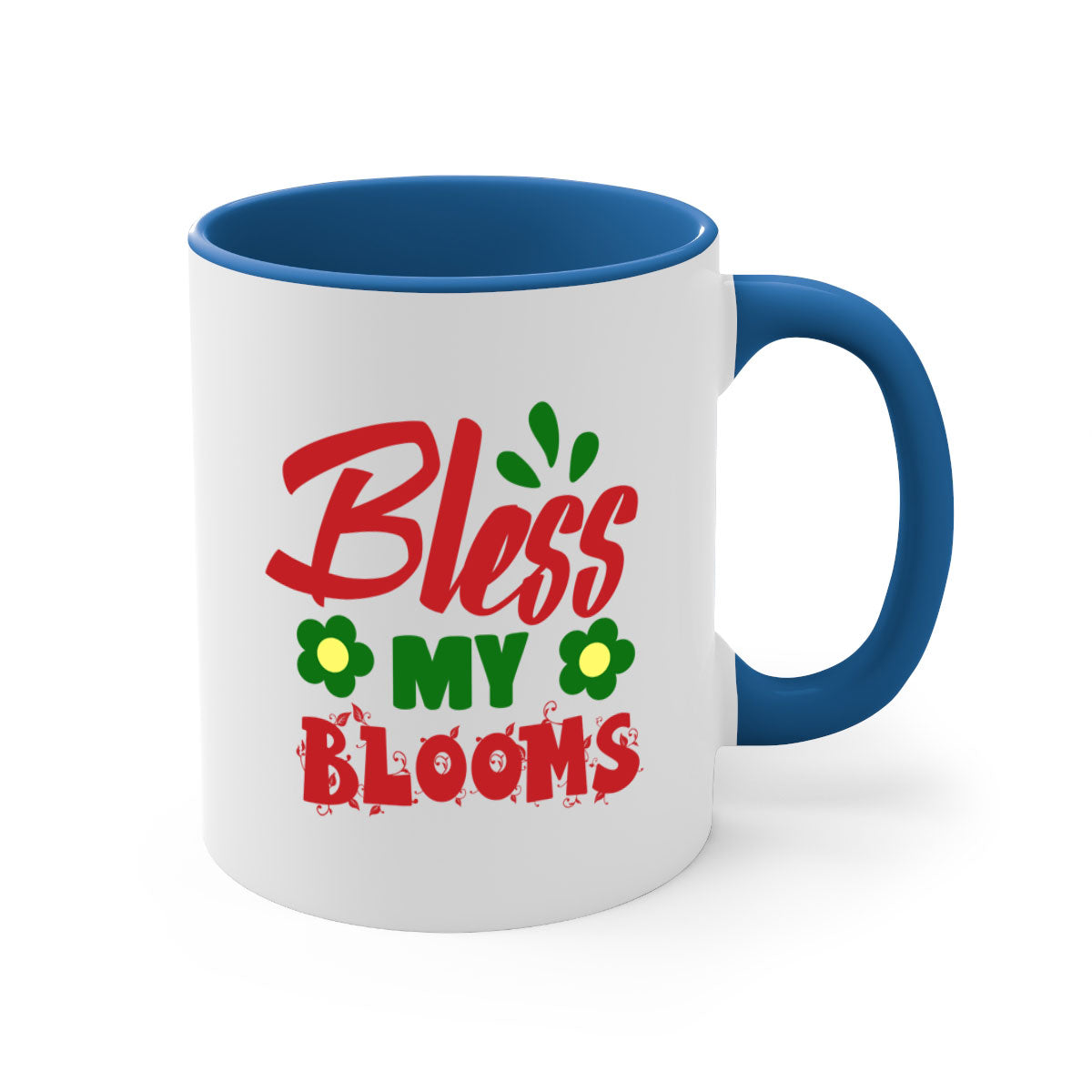 Bless My Blooms 61# Mug featuring a two-tone design with a colored handle and glossy finish, available in multiple colors.