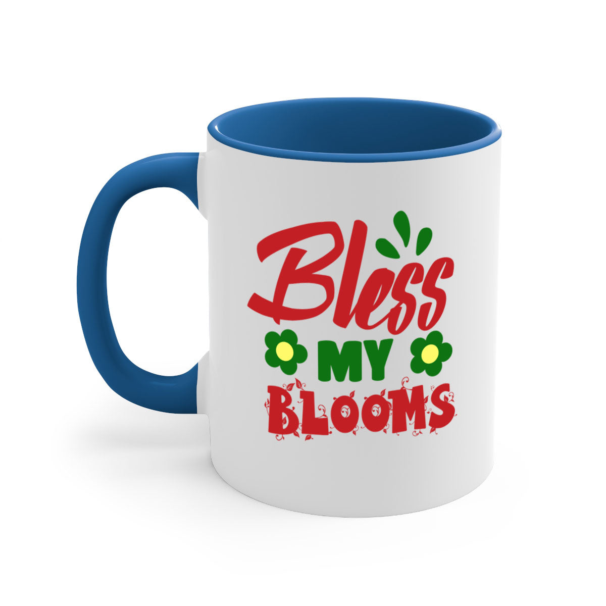 Bless My Blooms 61# Mug featuring a two-tone design with a colored handle and glossy finish, available in multiple colors.