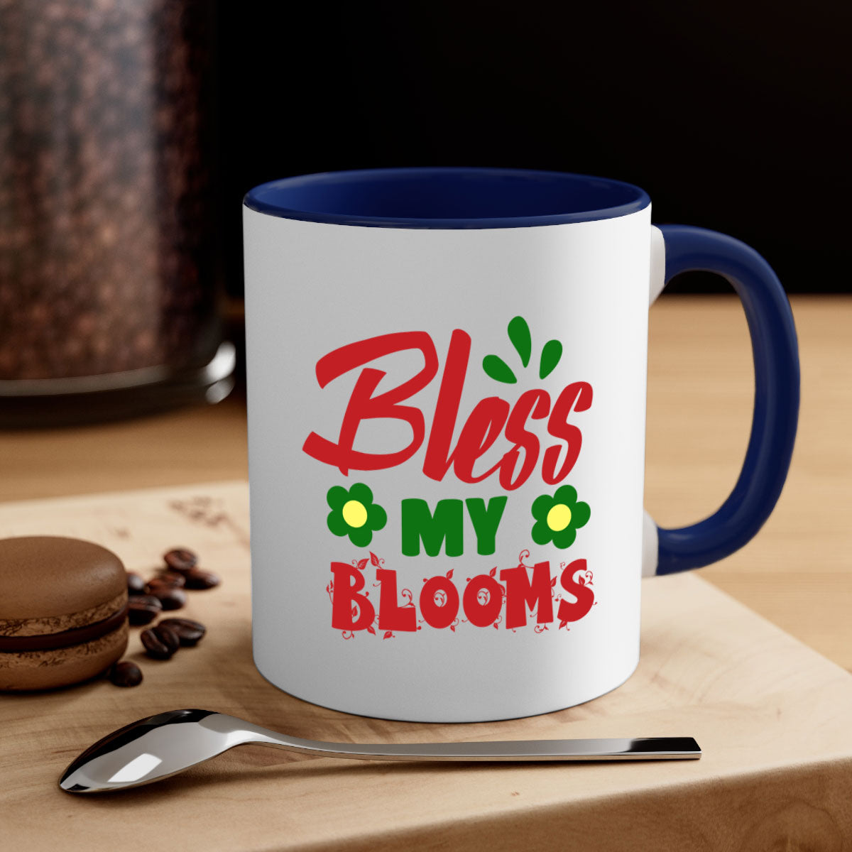 Bless My Blooms 61# Mug featuring a two-tone design with a colored handle and glossy finish, available in multiple colors.