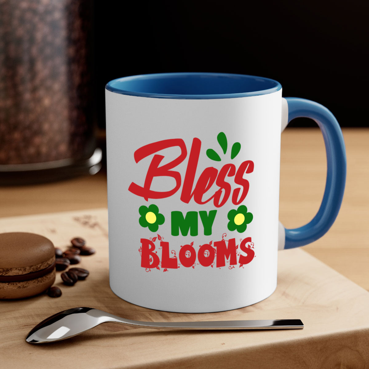 Bless My Blooms 61# Mug featuring a two-tone design with a colored handle and glossy finish, available in multiple colors.