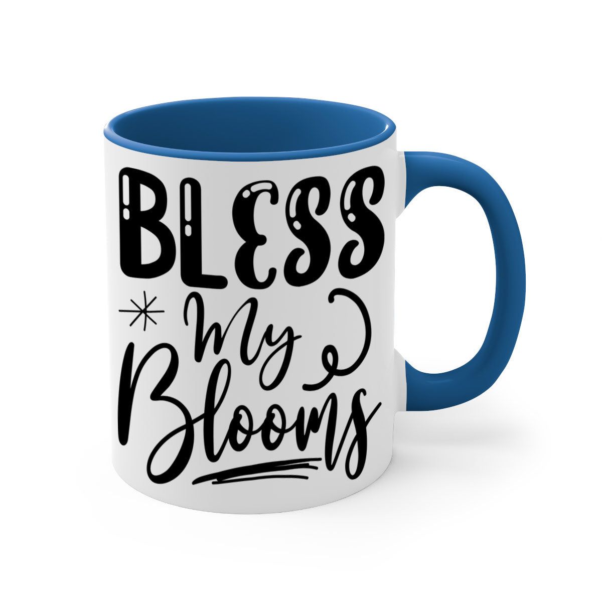 Bless My Blooms 63# Mug featuring a glossy finish, colored handle, and interior, available in multiple colors.