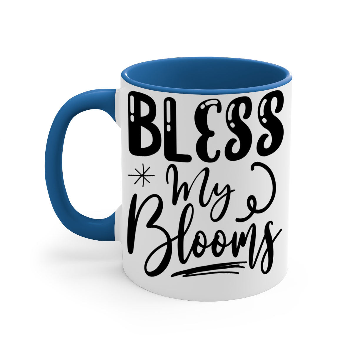 Bless My Blooms 63# Mug featuring a glossy finish, colored handle, and interior, available in multiple colors.