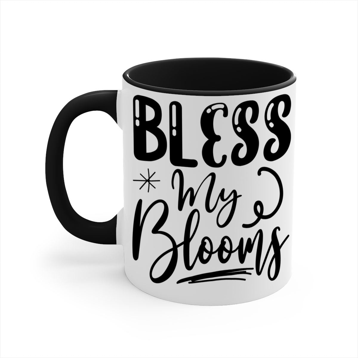 Bless My Blooms 63# Mug featuring a glossy finish, colored handle, and interior, available in multiple colors.