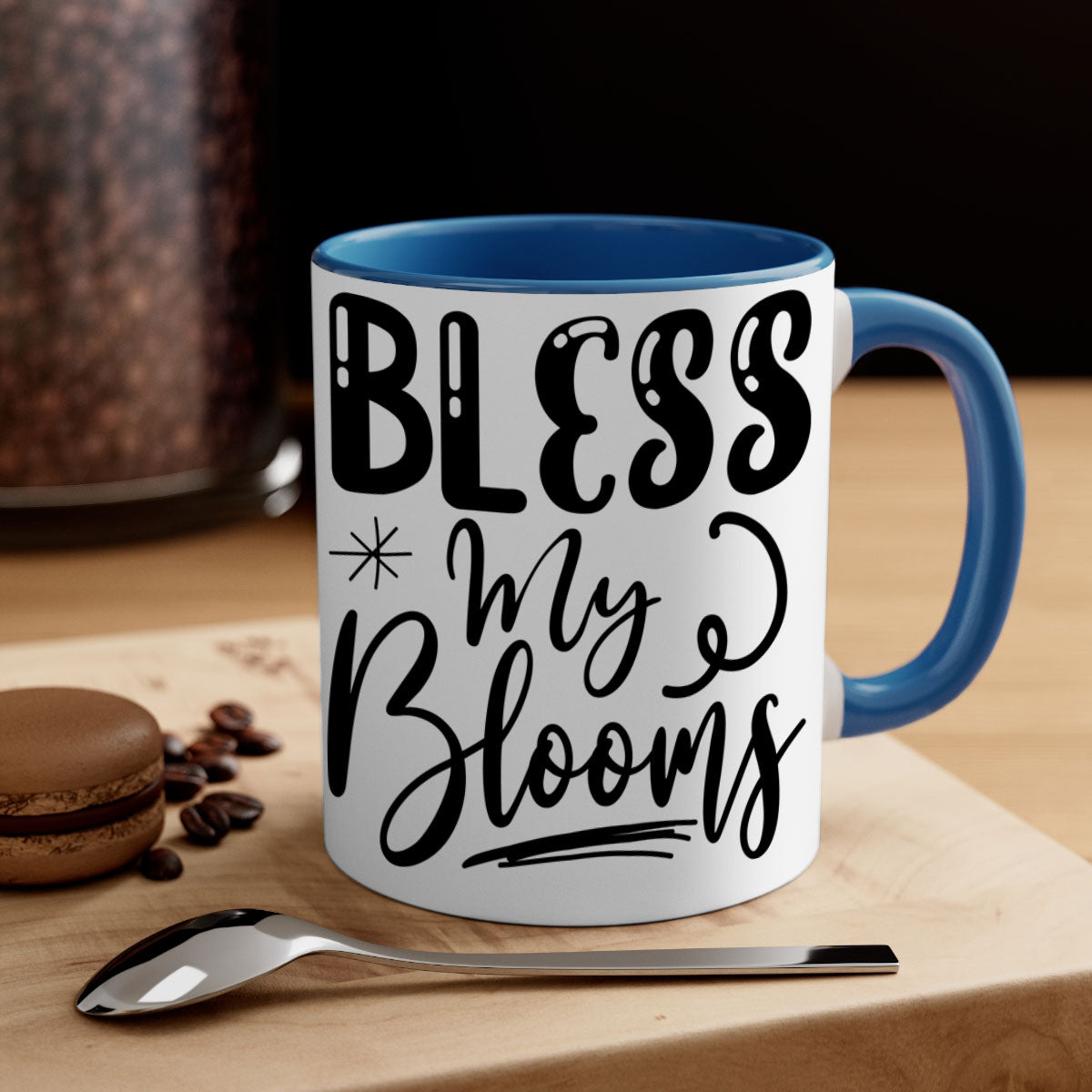 Bless My Blooms 63# Mug featuring a glossy finish, colored handle, and interior, available in multiple colors.