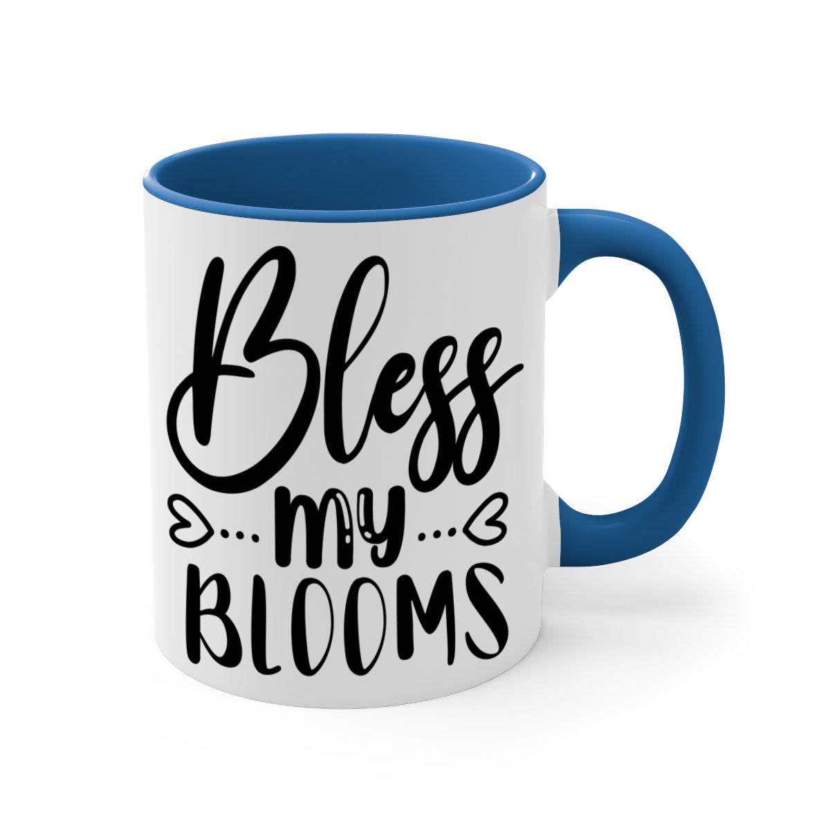 A stylish BLESS MY BLOOMS ceramic mug with a glossy finish, featuring a colored handle and interior, available in multiple colors.