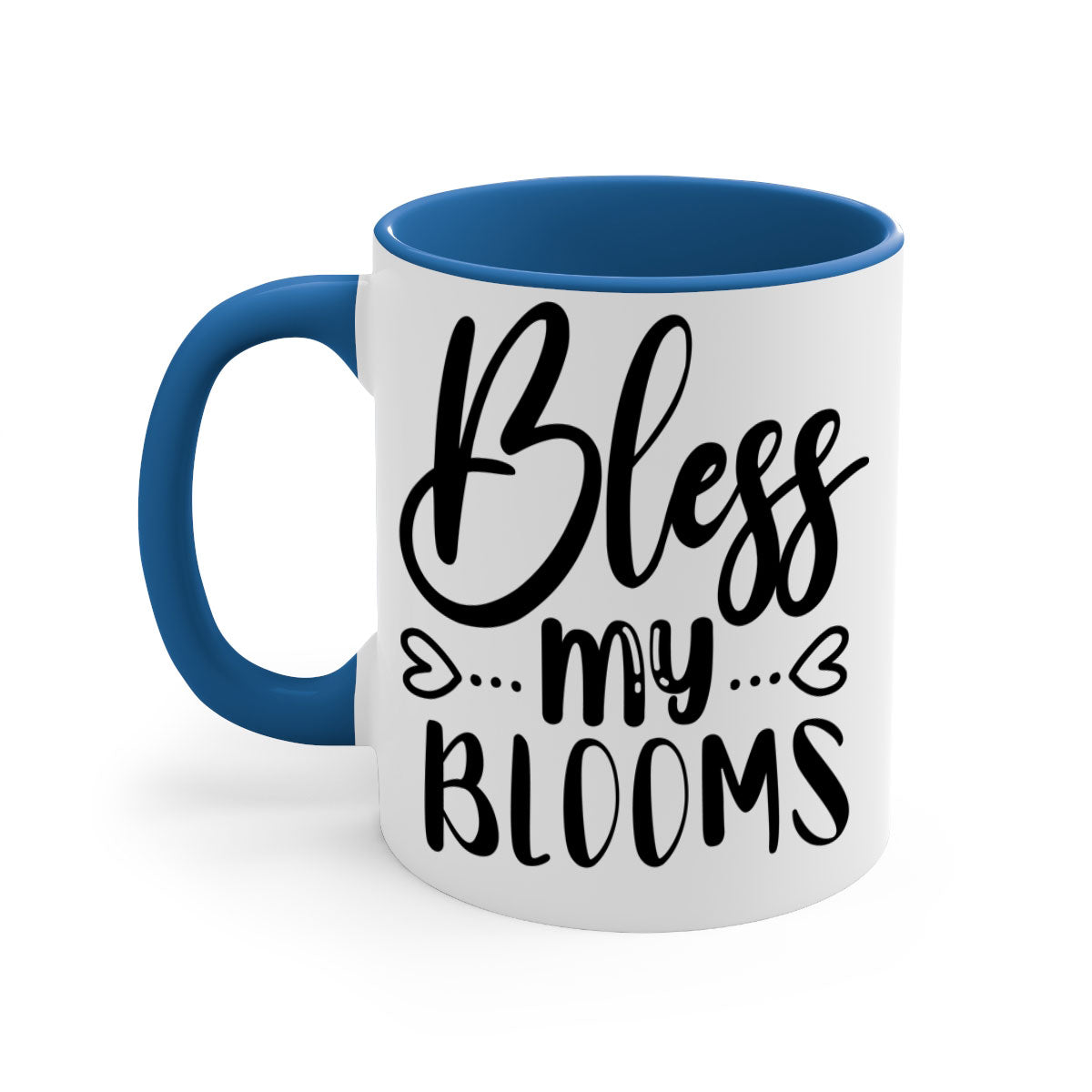 A stylish BLESS MY BLOOMS ceramic mug with a glossy finish, featuring a colored handle and interior, available in multiple colors.