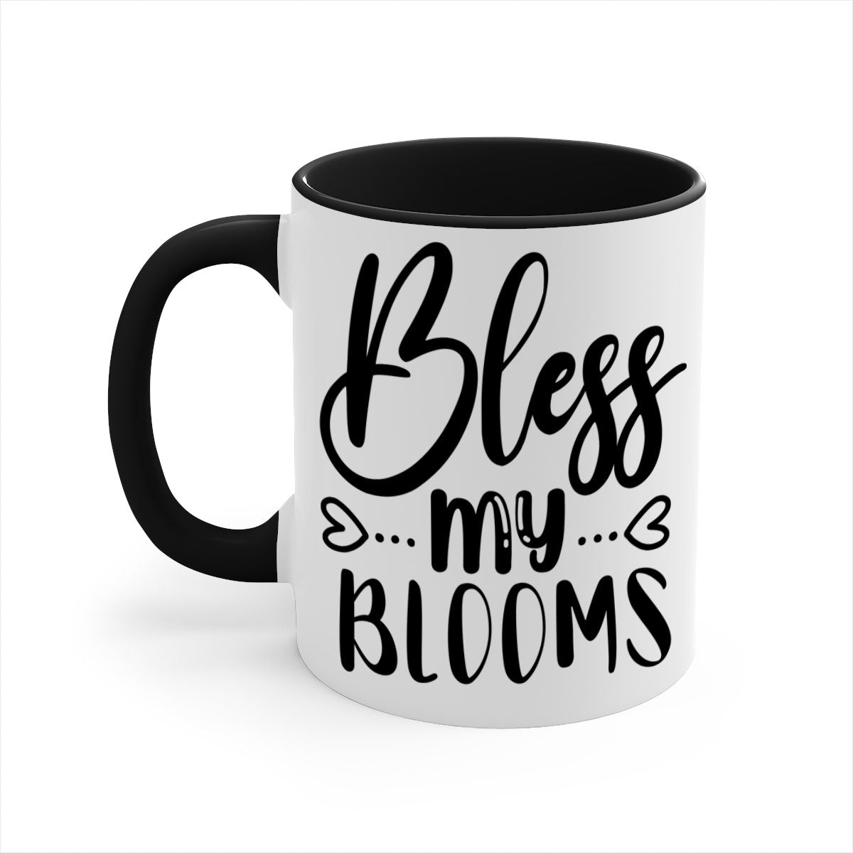 A stylish BLESS MY BLOOMS ceramic mug with a glossy finish, featuring a colored handle and interior, available in multiple colors.