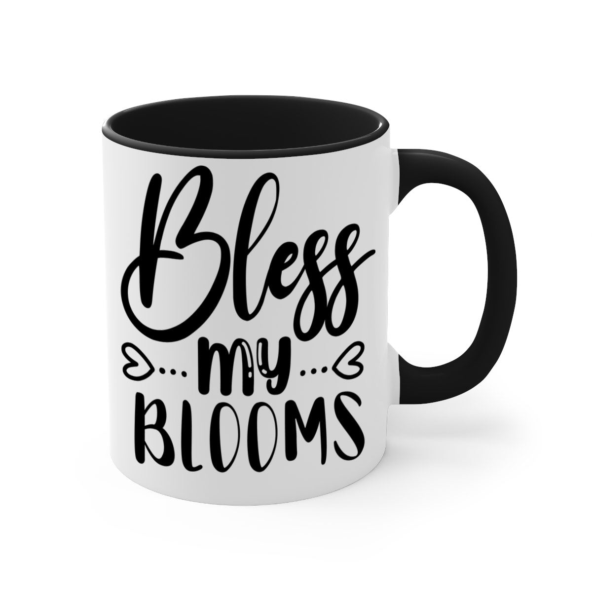 A stylish BLESS MY BLOOMS ceramic mug with a glossy finish, featuring a colored handle and interior, available in multiple colors.