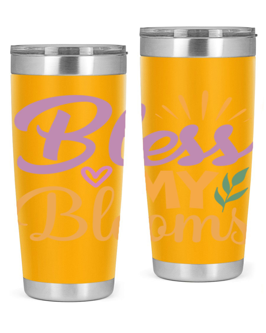 Bless My Blooms 20oz tumbler in stainless steel with floral design, featuring a drink-thru lid.