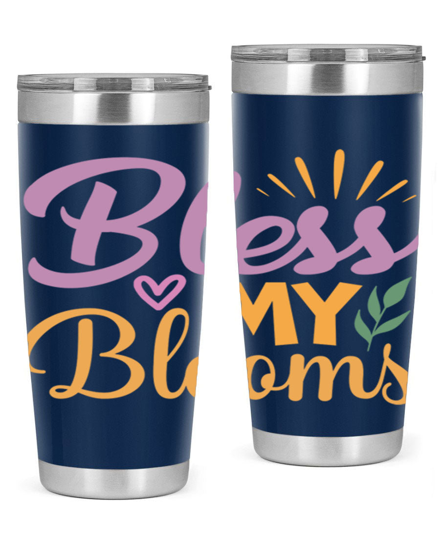 Bless My Blooms 20oz tumbler in stainless steel with floral design, featuring a drink-thru lid.