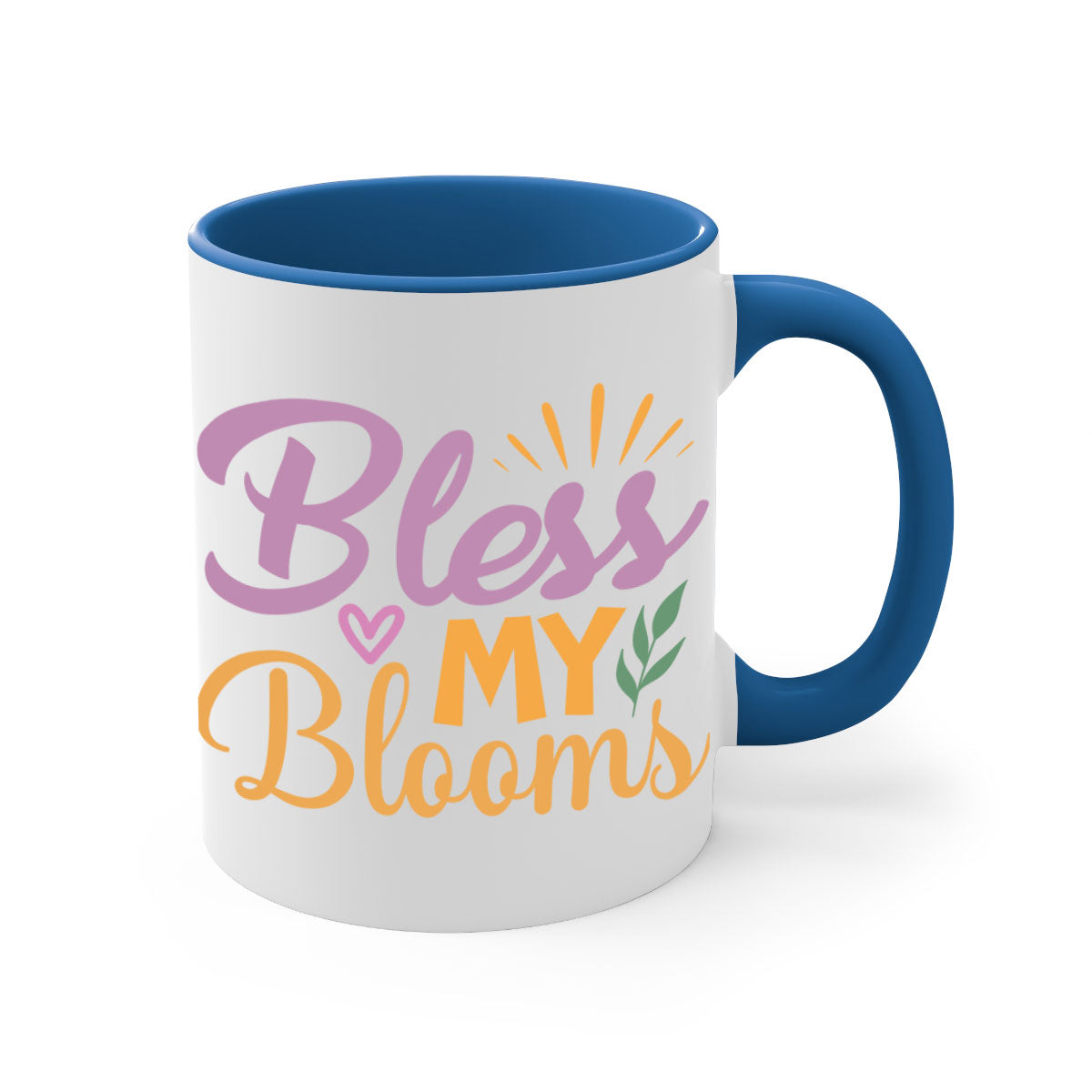 Bless My Blooms 65# Mug featuring a glossy finish, colored handle, and interior, available in five vibrant colors.