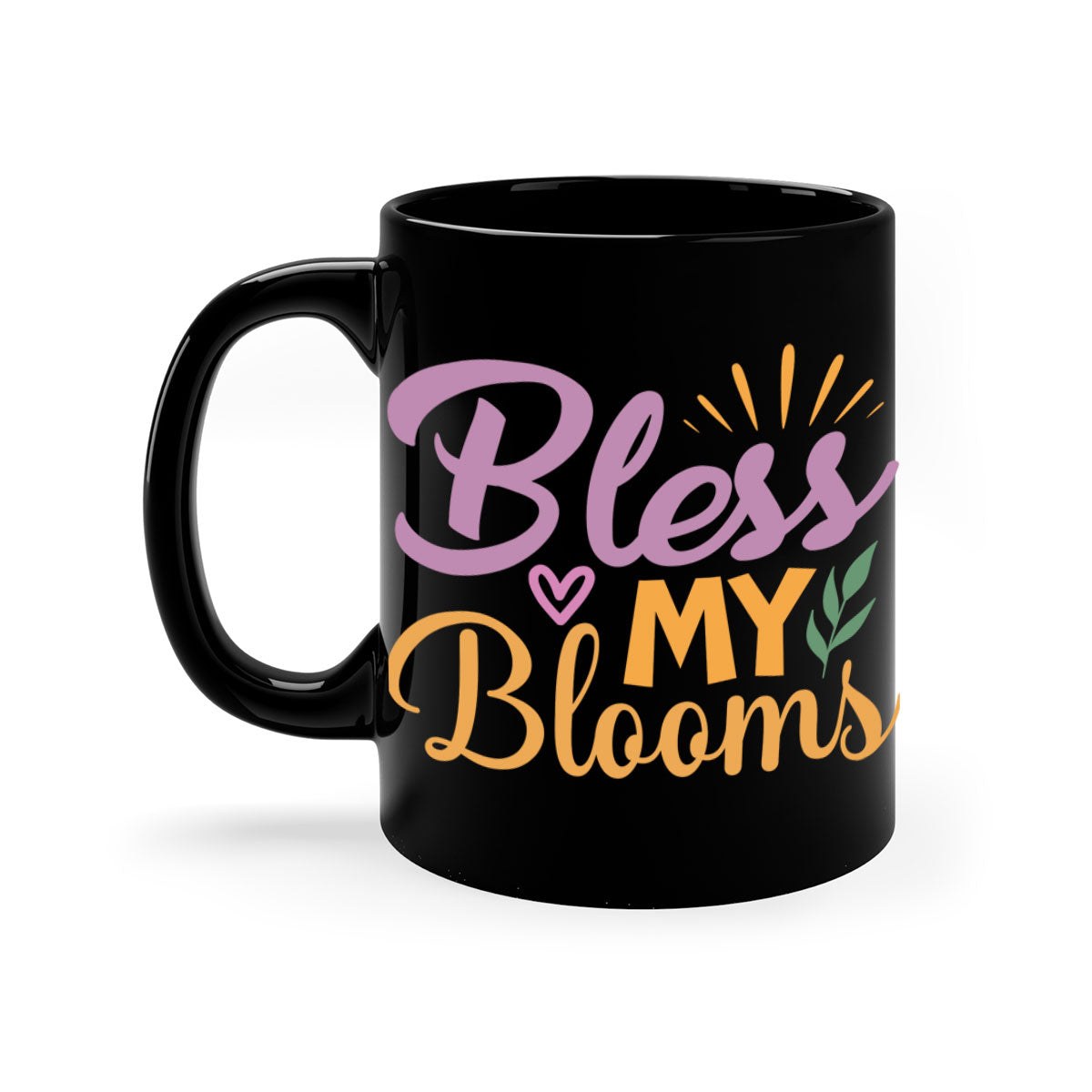 Bless My Blooms 65# Mug featuring a glossy finish, colored handle, and interior, available in five vibrant colors.