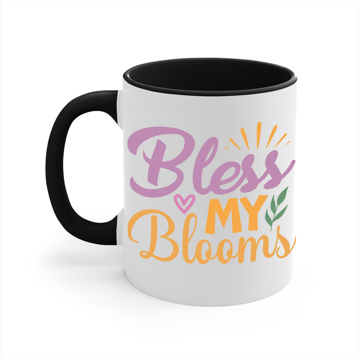 Bless My Blooms 65# Mug featuring a glossy finish, colored handle, and interior, available in five vibrant colors.