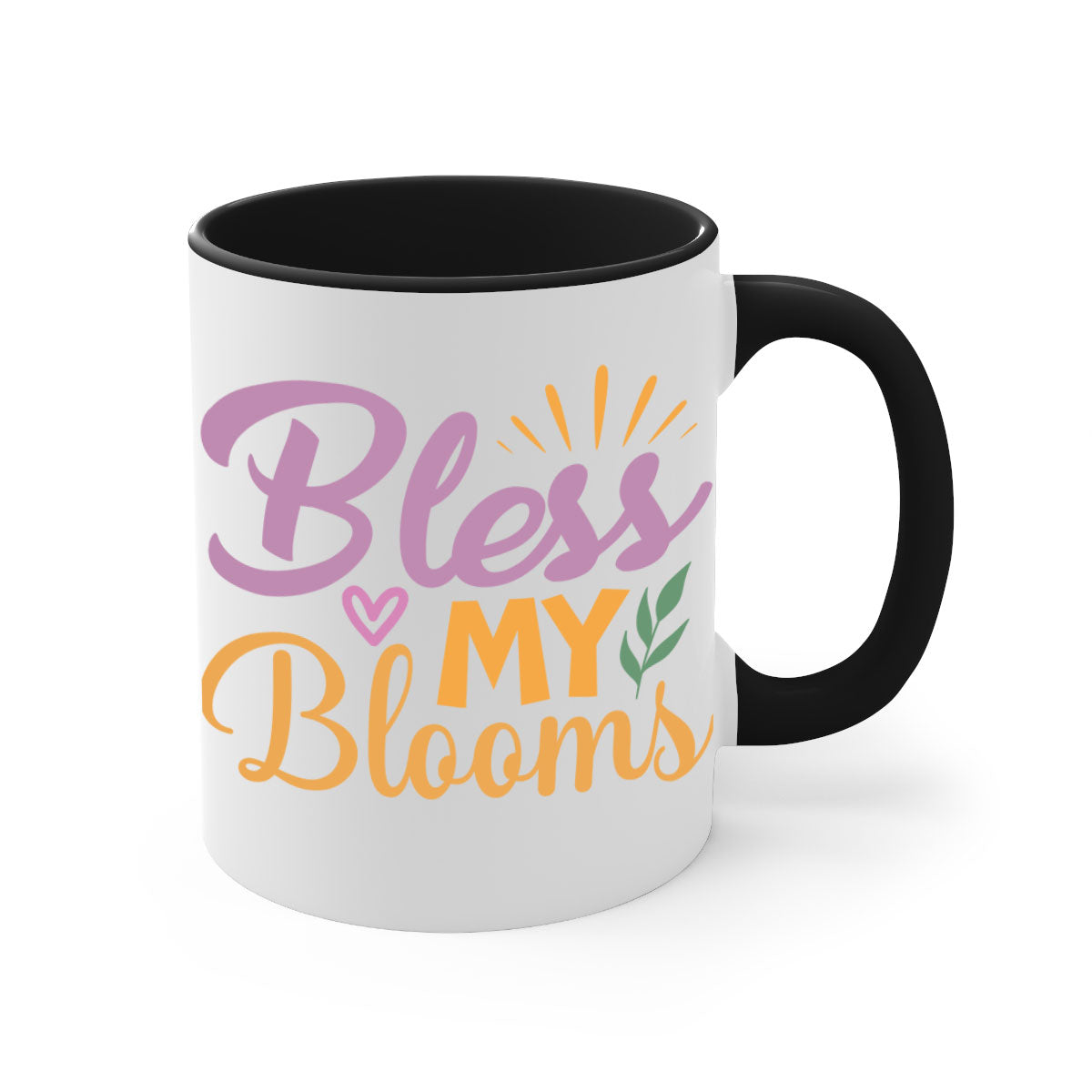 Bless My Blooms 65# Mug featuring a glossy finish, colored handle, and interior, available in five vibrant colors.