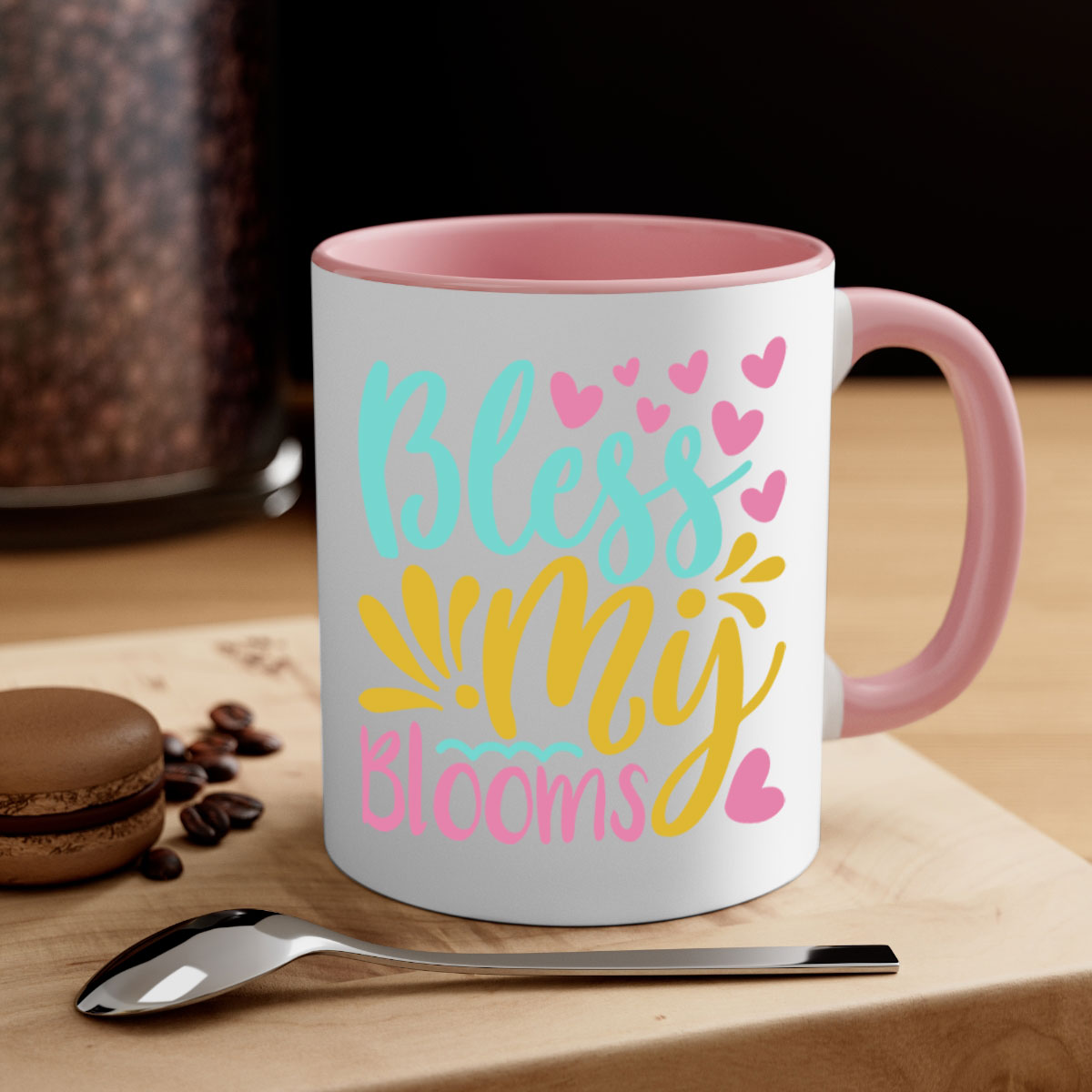 Bless my blooms Style 69# Summer Mug with a glossy finish, featuring a colored handle and interior, available in multiple colors.