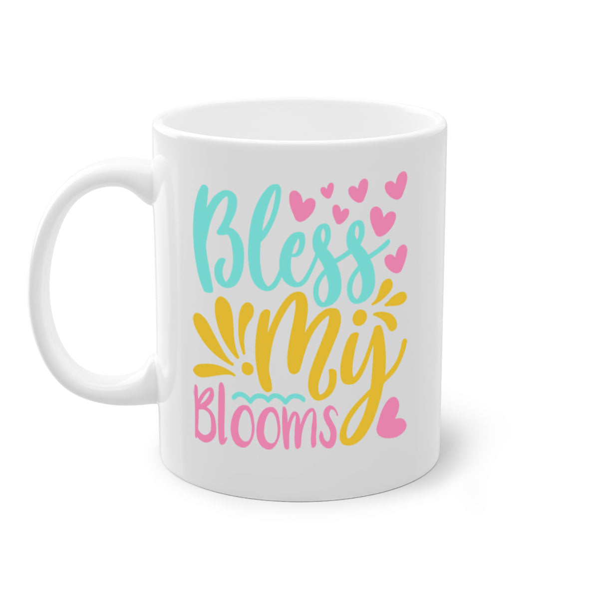 Bless my blooms Style 69# Summer Mug with a glossy finish, featuring a colored handle and interior, available in multiple colors.