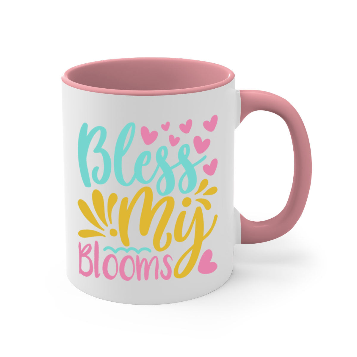 Bless my blooms Style 69# Summer Mug with a glossy finish, featuring a colored handle and interior, available in multiple colors.