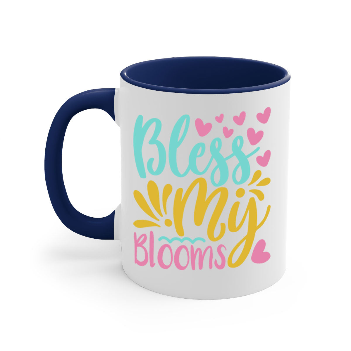 Bless my blooms Style 69# Summer Mug with a glossy finish, featuring a colored handle and interior, available in multiple colors.