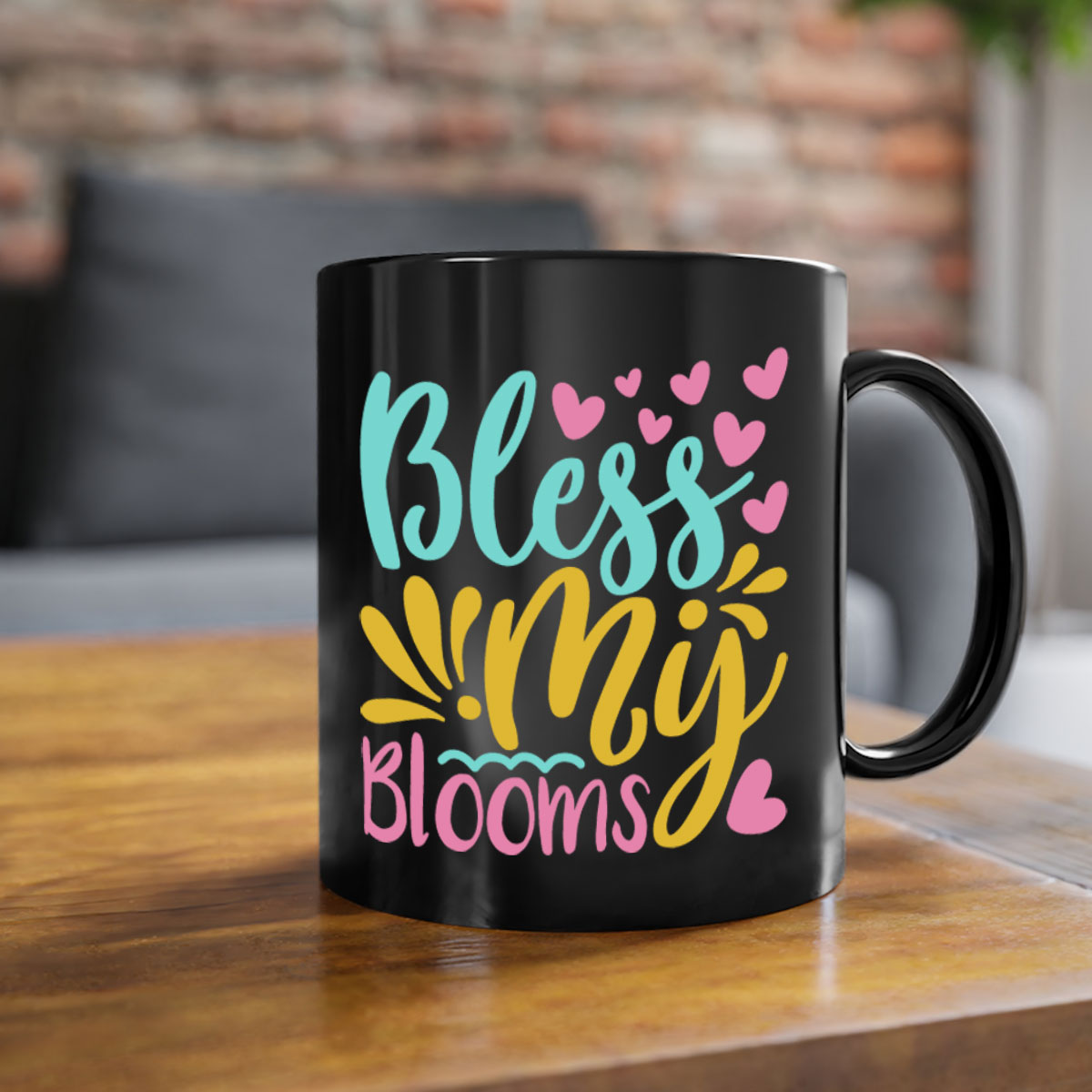 Bless my blooms Style 69# Summer Mug with a glossy finish, featuring a colored handle and interior, available in multiple colors.